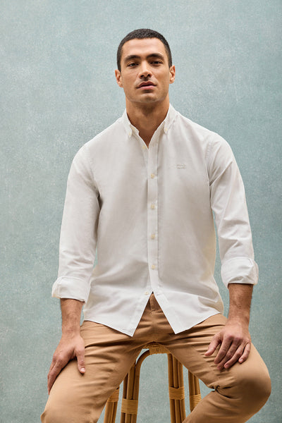 polo club Effen wit Oxford hemd met geborduurd Polo Club-logo