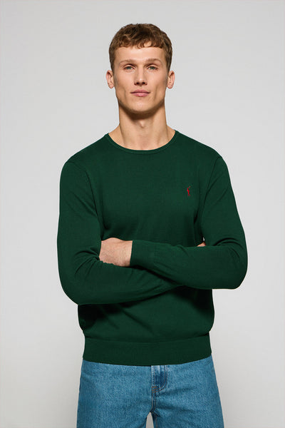 polo club Flesgroene gebreide trui met ronde hals en geborduurd Rigby Go-logo