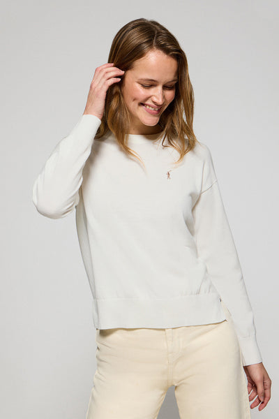 polo club Gebreide beige trui met ronde hals en geborduurd Rigby Go-logo