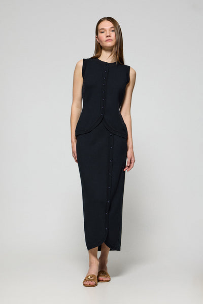 polo club Gebreide marineblauwe rok Manoban met knoopsluiting en parelmoeren detail