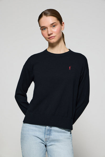 polo club Gebreide marineblauwe trui met ronde hals en geborduurd Rigby Go-logo