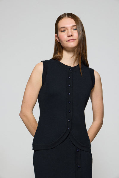 polo club Gebreide marineblauwe vest Lalisa met knoopsluiting en parelmoeren knoop