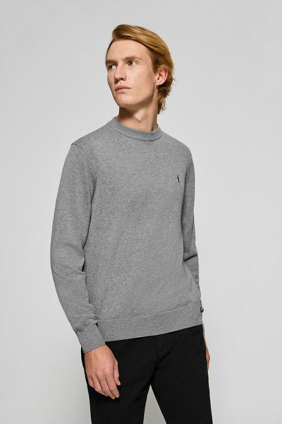 polo club Gebreide trui in gemêleerd grijs met ronde hals en geborduurd Rigby Go-logo