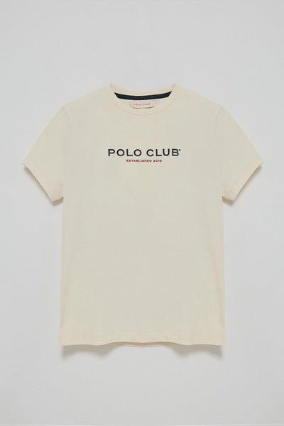 polo club Gebroken wit basic T-shirt met rubberen Polo Club-logo