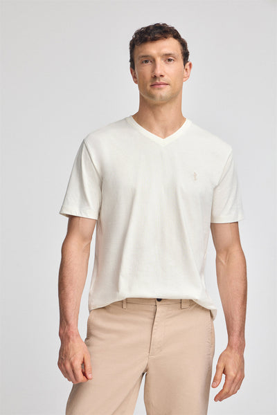 polo club Gebroken wit T-shirt met korte mouwen V-hals en geborduurd Rigby Best