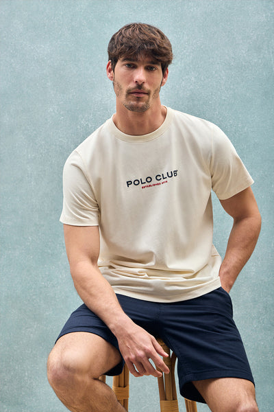 polo club Gebroken wit T-shirt met ronde hals en rubberen logo