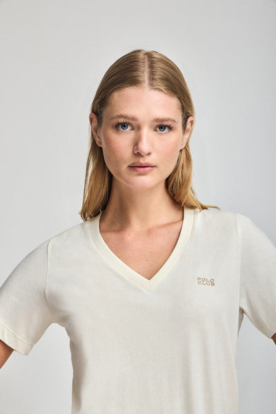 polo club Gebroken wit T-shirt 'Turia' met peach effect en rubberen Polo Club-print