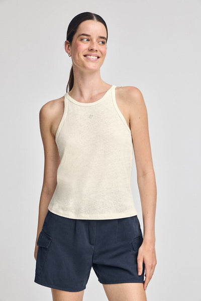 polo club Gebroken wit T-shirt van linnen en katoen met geborduurd monogram