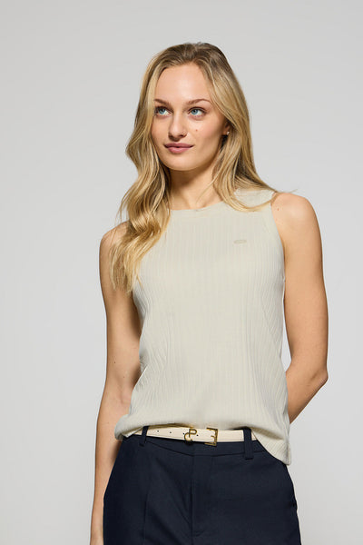 polo club Gebroken witte geribde top “Tamika" met parelmoeren Polo Club-detail