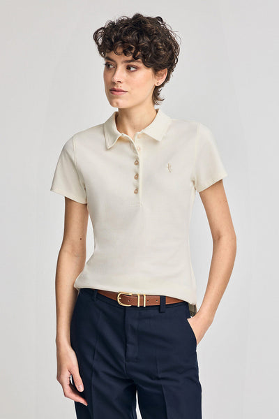 polo club Gebroken witte katoenen polo met korte mouwen en geborduurd Rigby Best