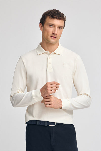 polo club Gebroken witte polo in piqué-katoen met lange mouwen en geborduurd Rigby Best