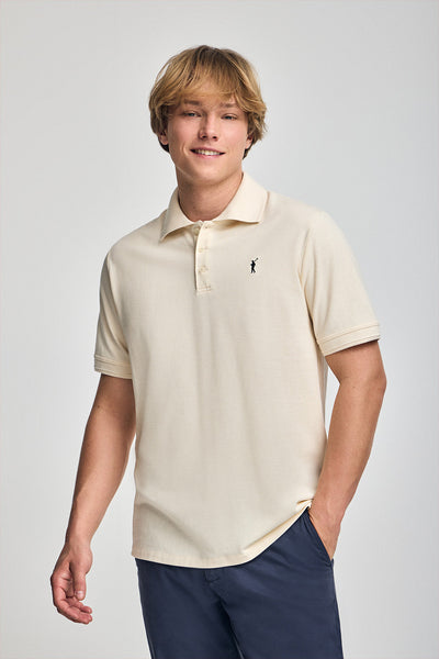 polo club Gebroken witte polo met korte mouwen drie knopen en geborduurd Rigby Go-logo