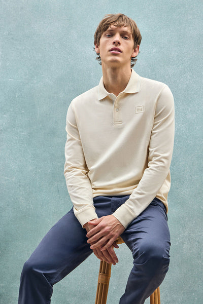 polo club Gebroken witte polo met lange mouwen twee knopen en logopatch