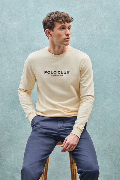 polo club Gebroken witte sweater met ronde hals en rubberen print regular fit