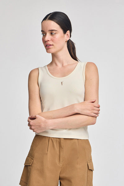 polo club Gebroken witte top met bandjes en geborduurd Rigby Go-logo polo club Gebroken witte top met bandjes en geborduurd Rigby Go-logo