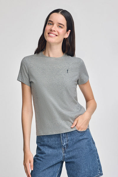 polo club Gemêleerd grijs T-shirt met ronde hals en geborduurd Rigby Go-logo