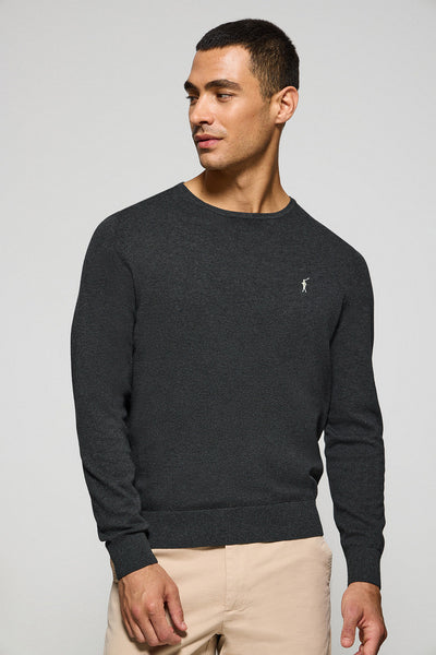 polo club Gemêleerd grijze gebreide trui met ronde hals en geborduurd Rigby Go-logo