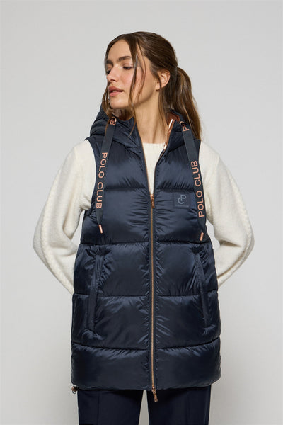 polo club Gewatteerde marineblauwe bodywarmer "Ice" met vaste kap en Polo Club-details