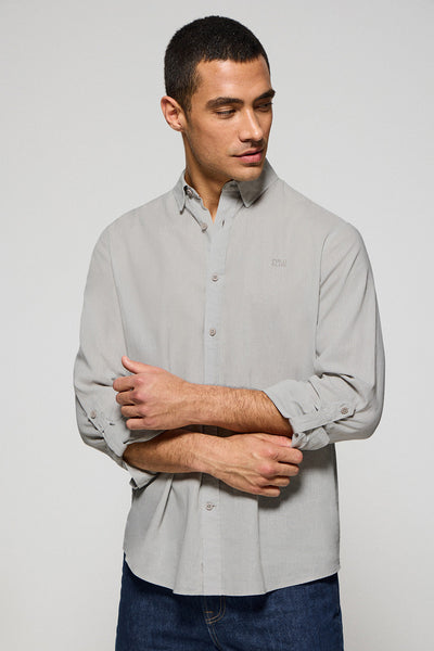 polo club Grijs regular fit hemd van linnen en katoen met geborduurd logo