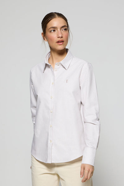 polo club Hemd van Oxford-katoen met bruine strepen en Rigby Go-logo