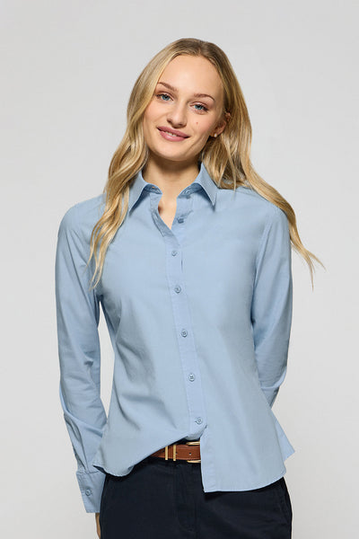 polo club Hemelblauw poplin-hemd in garment-dye met geborduurd logo