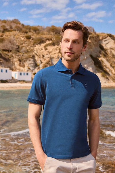 polo club Indigoblauwe polo met korte mouwen drie knopen en geborduurd Rigby Go-logo