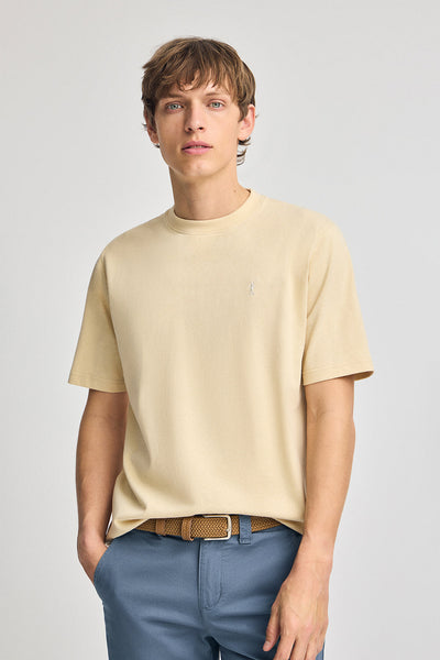 polo club Ivoorkleurig T-shirt van katoen en linnen met geborduurd Rigby Go-logo