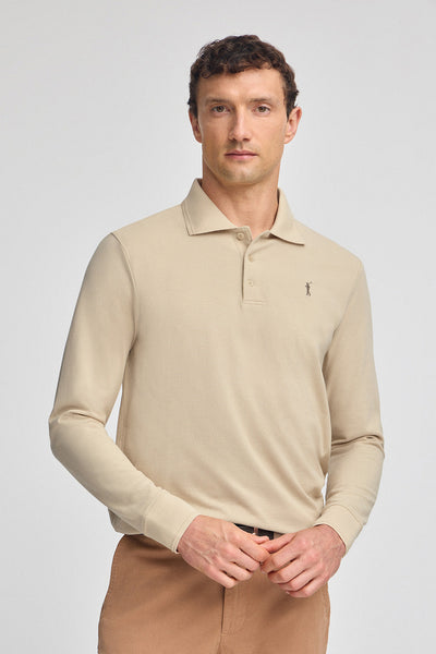 polo club Ivoorkleurige polo met lange mouwen drie knopen en geborduurd Rigby Go-logo