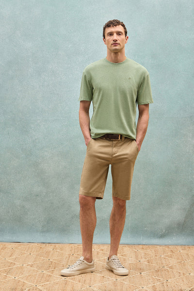 polo club Jadegroen T-shirt van linnen en katoen met ronde hals en geborduurd monogram