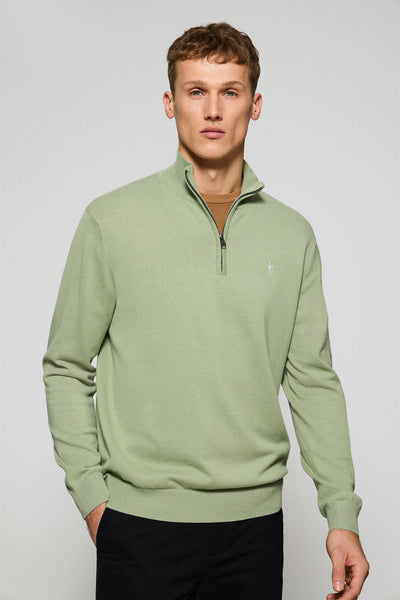 polo club Jadegroene gebreide trui met ritssluiting en geborduurd Rigby Best-logo