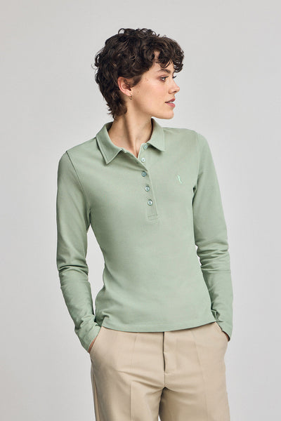 polo club Jadegroene katoenen polo met lange mouwen en geborduurd Rigby Best