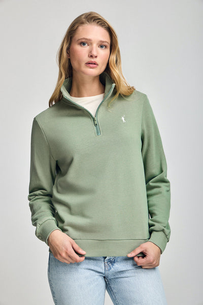 polo club Jadegroene sweater met halve rits en geborduurd Rigby Go-logo