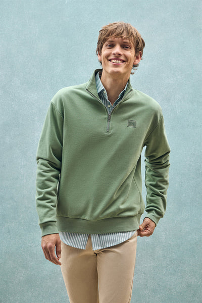 polo club Jadegroene sweater met halve rits en Polo Club-detail relaxed fit