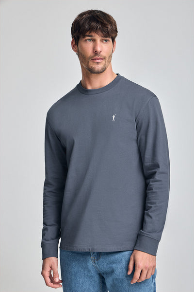 polo club Jeansblauw T-shirt met lange mouwen en geborduurd Rigby Go-logo