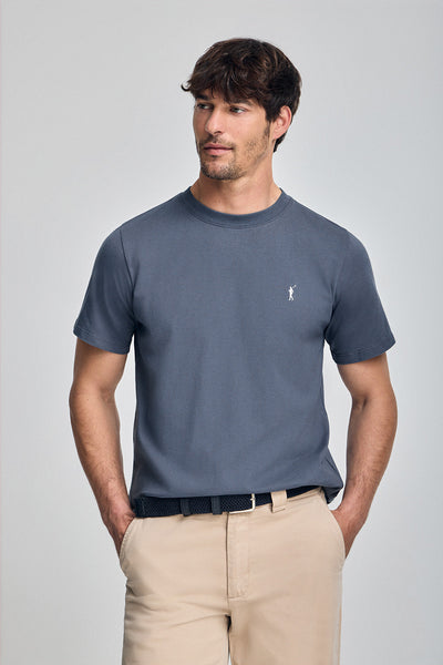 polo club Jeansblauw T-shirt met ronde hals en geborduurd Rigby Go-logo