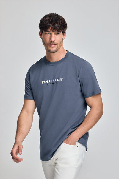 polo club Jeansblauw T-shirt met ronde hals en rubberen logo