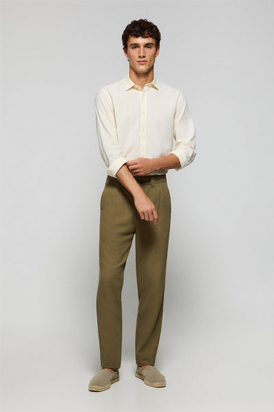 polo club Kaki broek 'Cuba' van katoen-linnen met geborduurde Polo Club-details