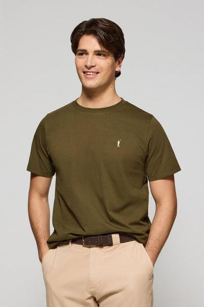 polo club Kaki T-shirt met ronde hals en geborduurd Rigby Go-logo