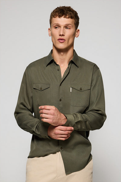 polo club Kakikleur regular fit hemd Franklin met borstzakken