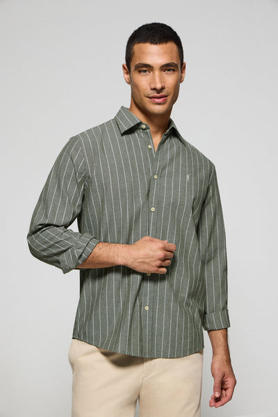 polo club Kakikleur regular fit hemd St James met strepen en geborduurd Rigby Go-logo