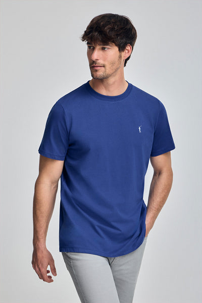 polo club Koningsblauw T-shirt met ronde hals en geborduurd Rigby Go-logo