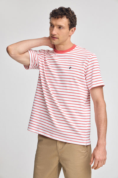 polo club Koraal en beige gestreept T-shirt met geborduurd monogram