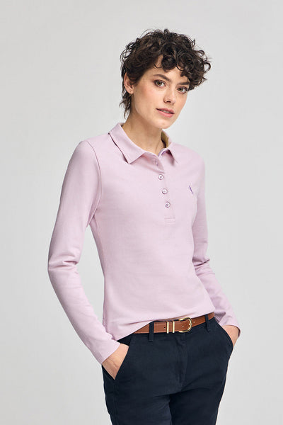 polo club Lavendelkleurige katoenen polo met lange mouwen en geborduurd Rigby Best