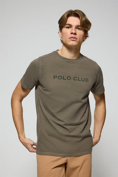 polo club Legergroen garment-dyed T-shirt "Apolo" met Polo Club-logo in zachte stof