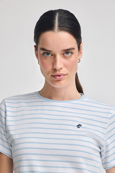 polo club Lichtblauw en beige gestreept T-shirt met geborduurd monogram