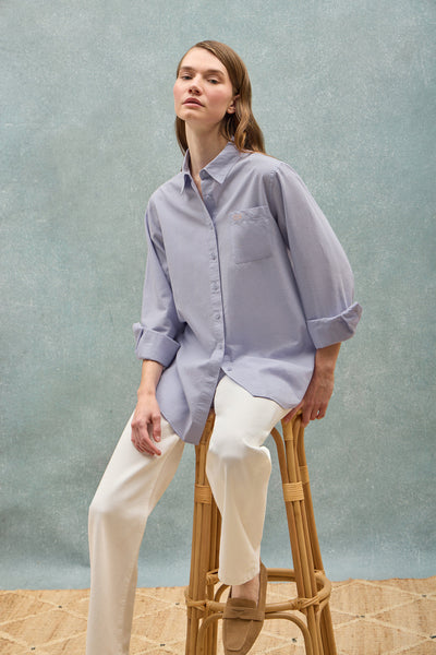 polo club Lichtblauw gestreept hemd "Samantha" van katoen met geborduurd logo