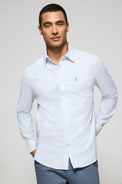 polo club Lichtblauw gestreept yale hemd met geborduurd Rigby Go-logo