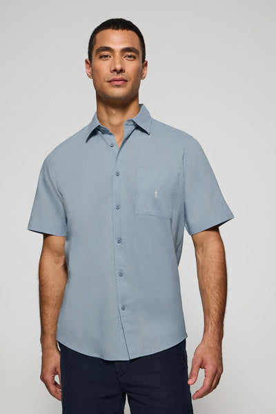 polo club Lichtblauw hemd met korte mouwen van linnen en katoen met geborduurd Rigby Go-logo