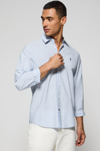 polo club Lichtblauw hemd Pharrel met strepen en geborduurd Rigby Go-logo