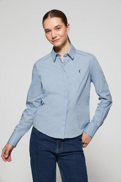 polo club Lichtblauw hemd van poplin-katoen met geborduurd Rigby Go-logo slim fit